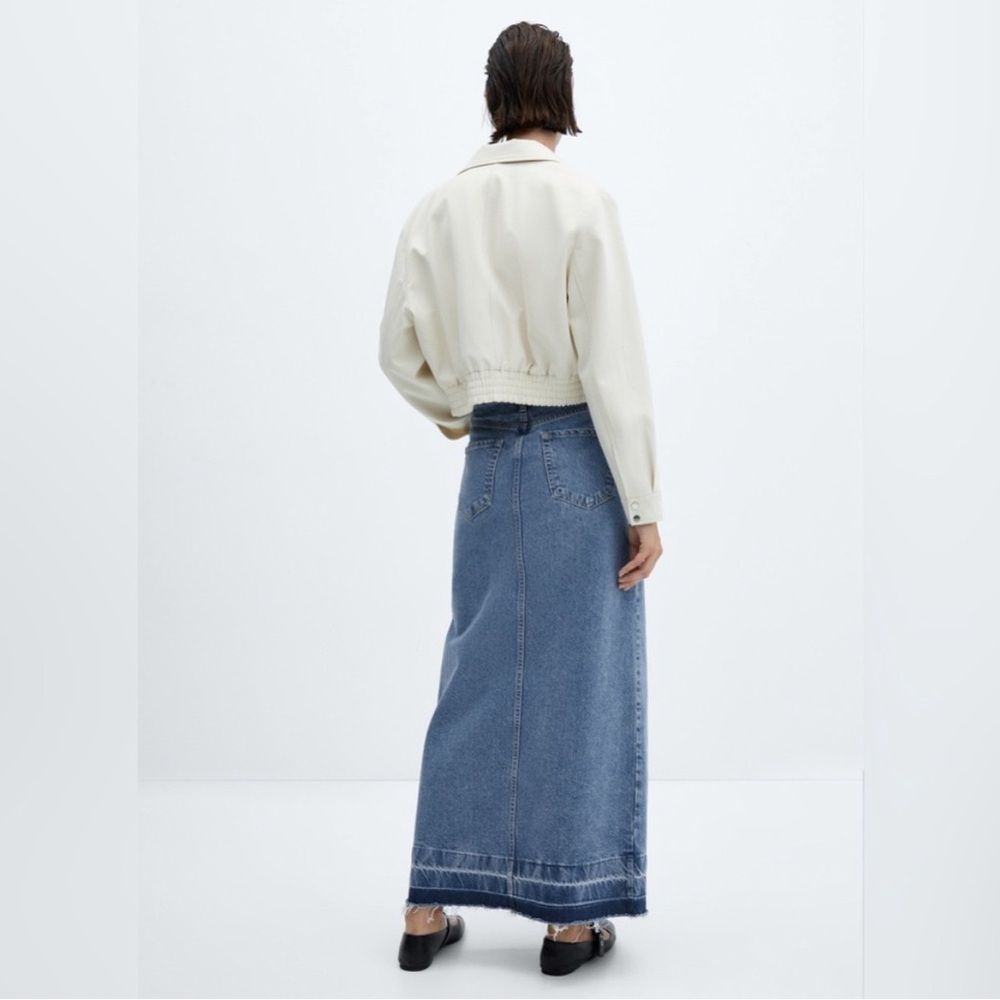 Mango Blue Denim Maxi Skirt with Front slit and Raw Hem. - Picture 2 of 2